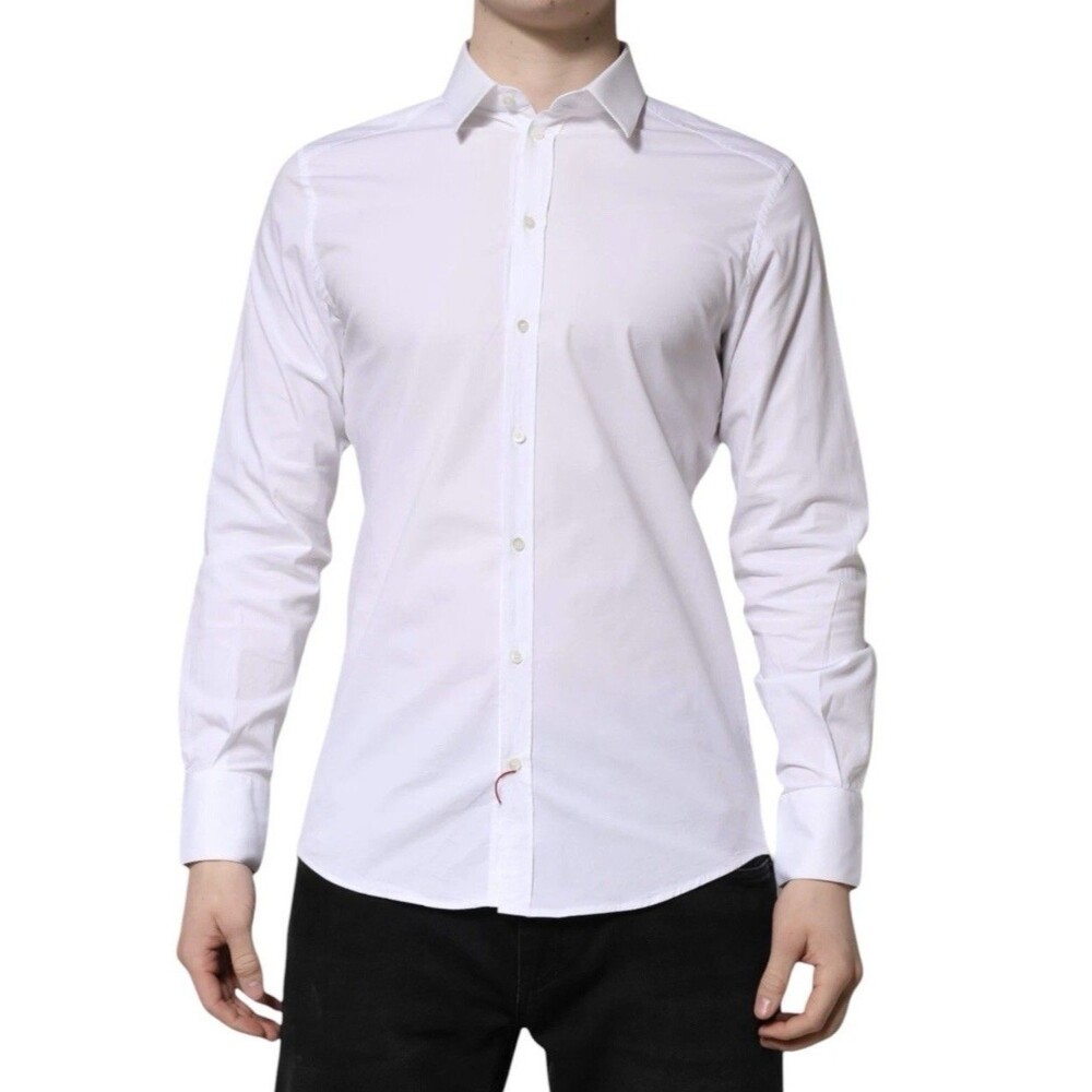 DOLCE & GABBANA GOLD White Long Sleeve Dress Formal Shirt Button Up Italy New